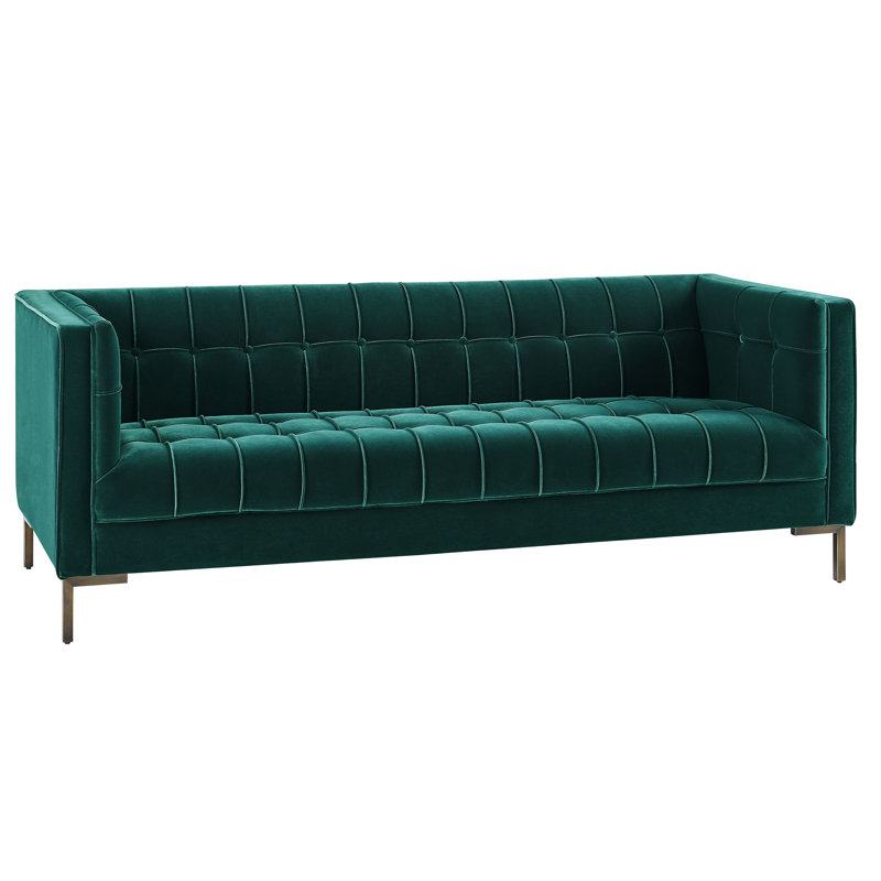 Rorik 83.5" Velvet Tuxedo Arm Sofa, Green