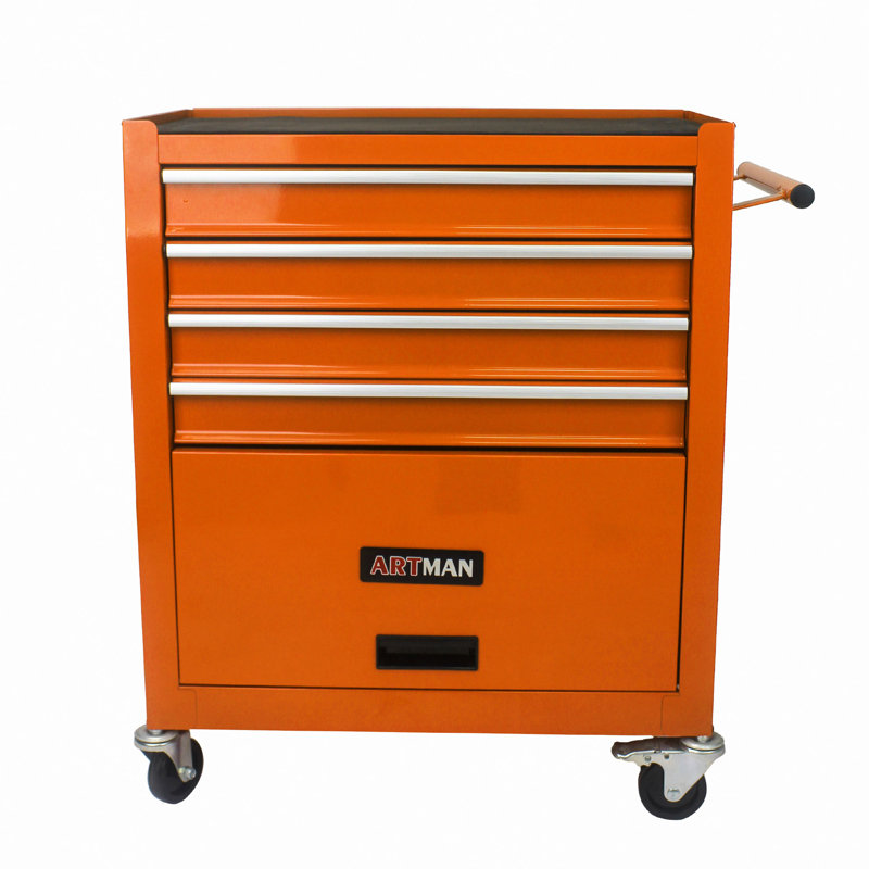 Chariot à outils multifonctionnel à 4 tiroirs avec roulettes, Orange