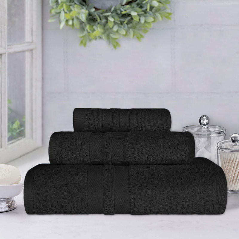 Charie Quick-Drying 3 Piece 100% Cotton Towel Set, Black