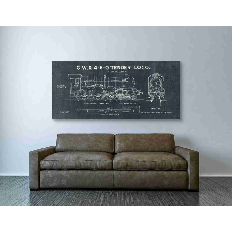 « iii », impression sur toile Train Blueprint, H 30 po x l 60 po x P 1,5 po