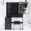 Meuble-lavabo de 37 po de taille moyenne et tabouret rembourré, commode tricolore, miroir à DEL réglable en luminosité, rangement grande capacité, design américain, ensemble de meubles noir