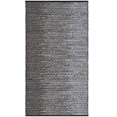 Exley Vintage Leather Hand Woven Leather/Cotton Geometric Rug in Grey