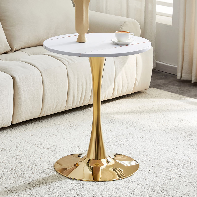 Table de salle à manger ronde, table tulipe circulaire de 23,6 pouces avec plateau de table épaissi et piédestal en métal pour les petits espaces