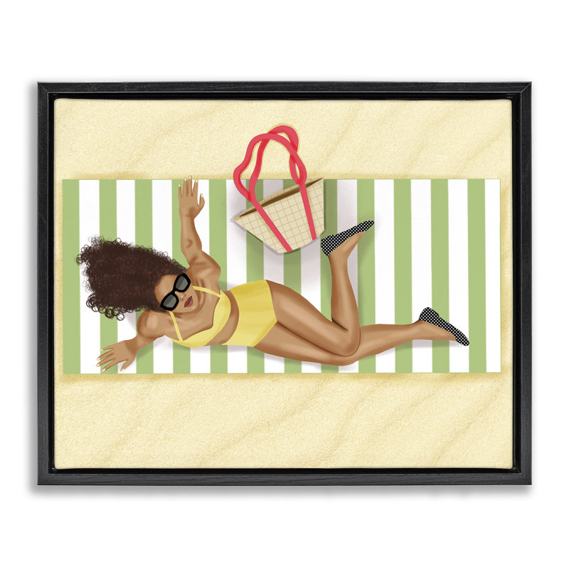 Art sur toile flottant encadré "Woman on Beach" par Saba Rauf, Cadre flottant noir de jais, H 17 po x l 21 po