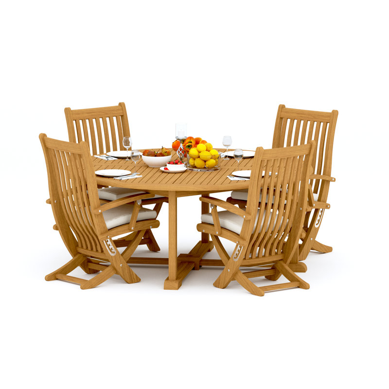 8 Pcs Grade-A Teak Wood Dining Set: 72" Round Table And 7 Warwick Reclining Arm Chairs #11Wa1707, 4