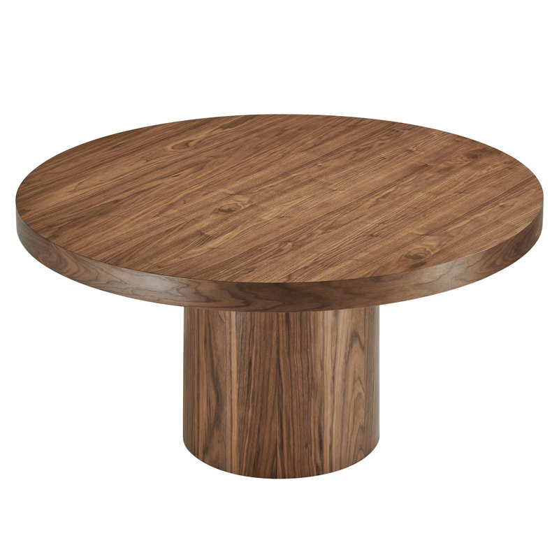 Modern Walnut 60" Round Wood Grain Dining Table for Six