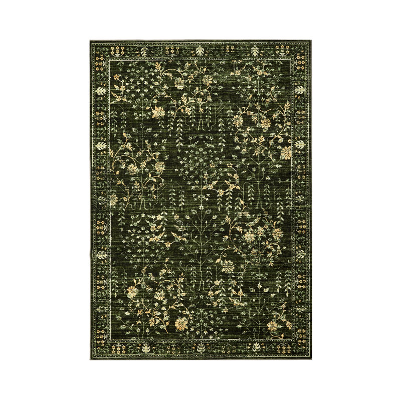 9x12 Area Rug for Living Room, Vintage Retro Boho Rug, Washable Non Slip & Low Pile Carpet for Living Room, Bedroom, Dining Room, Green