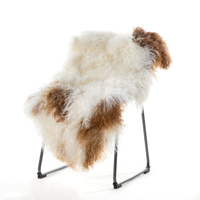 White And Brown Mongolian Lamb Rug