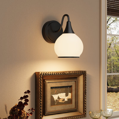 Cordless Rechargeable Wall Sconce With Opal Frosted Glass And Remote (Bulb Included)
