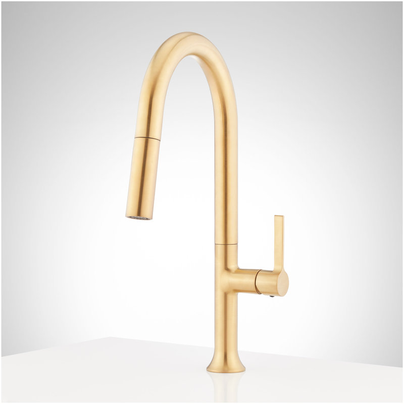 Signature Hardware Aldridge Signature Bok Pull Down Single Handle Kitchen Faucet, Gold Tones