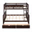 Lit simple superposé au dessus d'un lit double avec tiroirs de rangement, base de lit pour enfant en bois massif espresso avec garde-corps