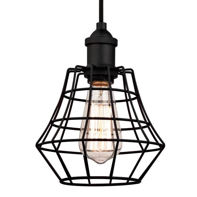 Luminaire suspendu géométrique 1 lumière Trinh, Noir mat, H 60,51 po x l 7,48 po x P 7,48 po