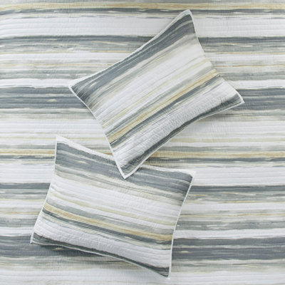 Reversible Coastal Quilt Set with Embroidered Throw Pillows