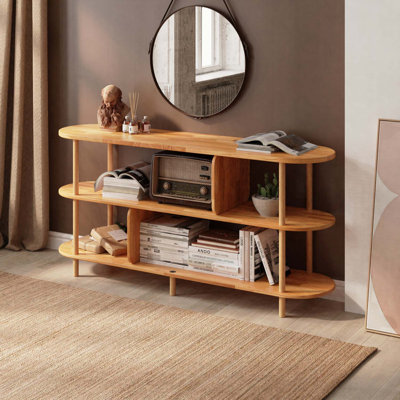 Malibu Low Bookcase, Solid Beech Wood Open Shelf Storage Bookcase for Living Room and Home Office