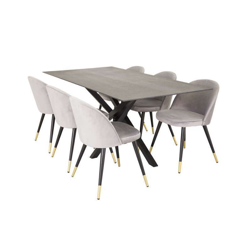 Briallen 6 - Person Dining Set, Light Grey/Brass