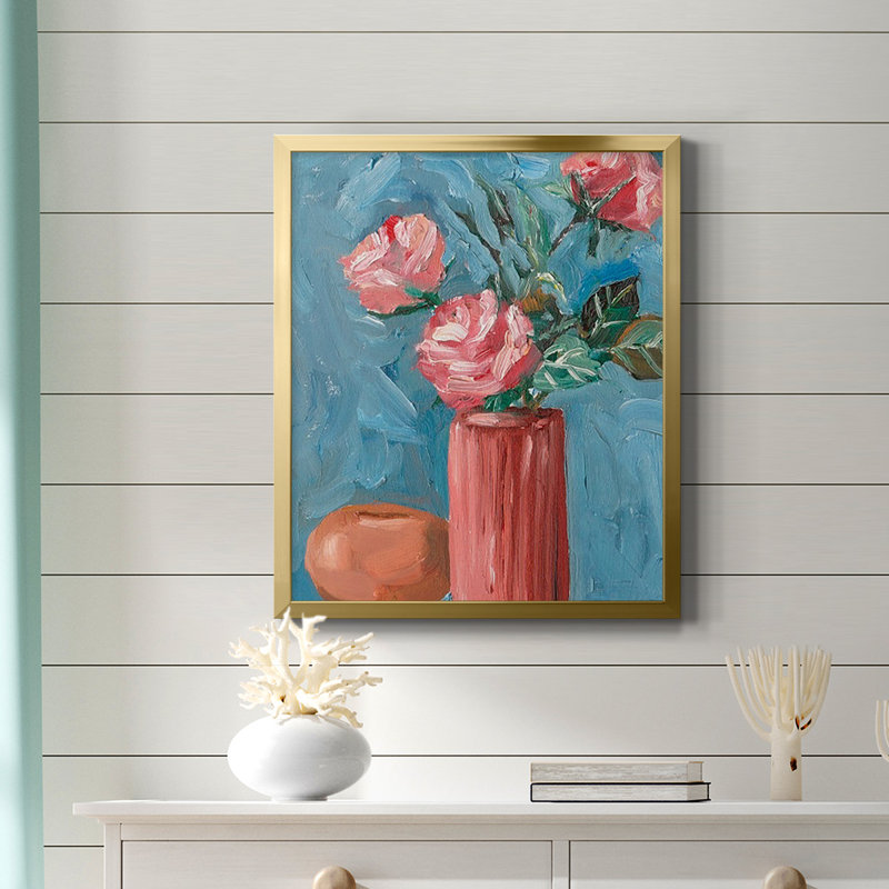 Toile encadrée de qualité supérieure Rosa Blooms II - prête à être accrochée, H 24 po x l 20 po, Or