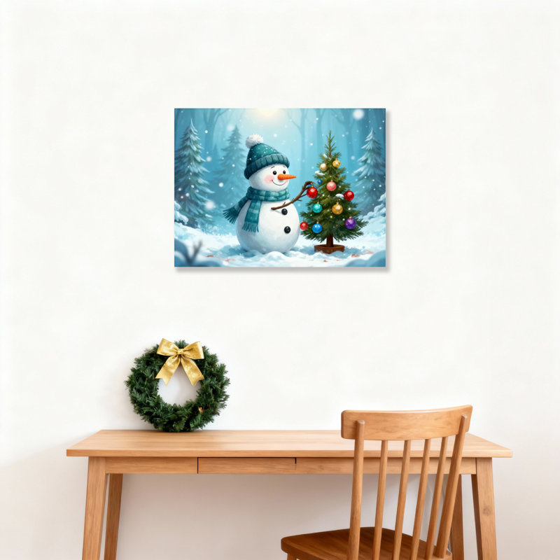 «Snowman Tree», art mural sur toile, H 20 po x l 30 po