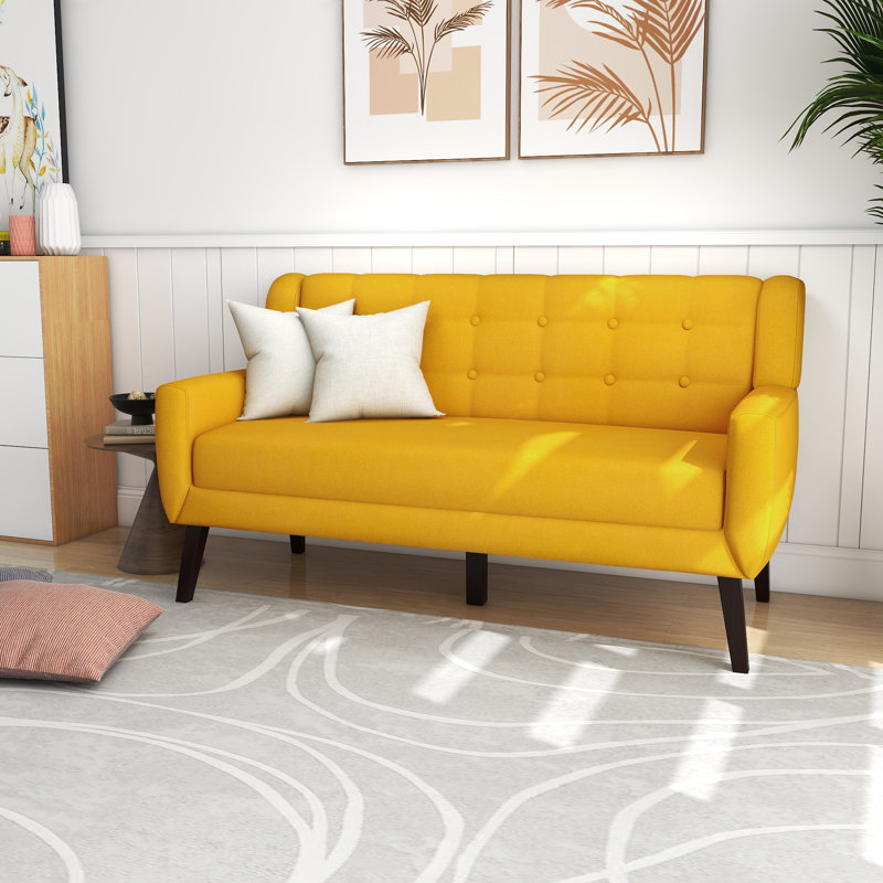 160cm Square Arm Upholstered Loveseat, Yellow