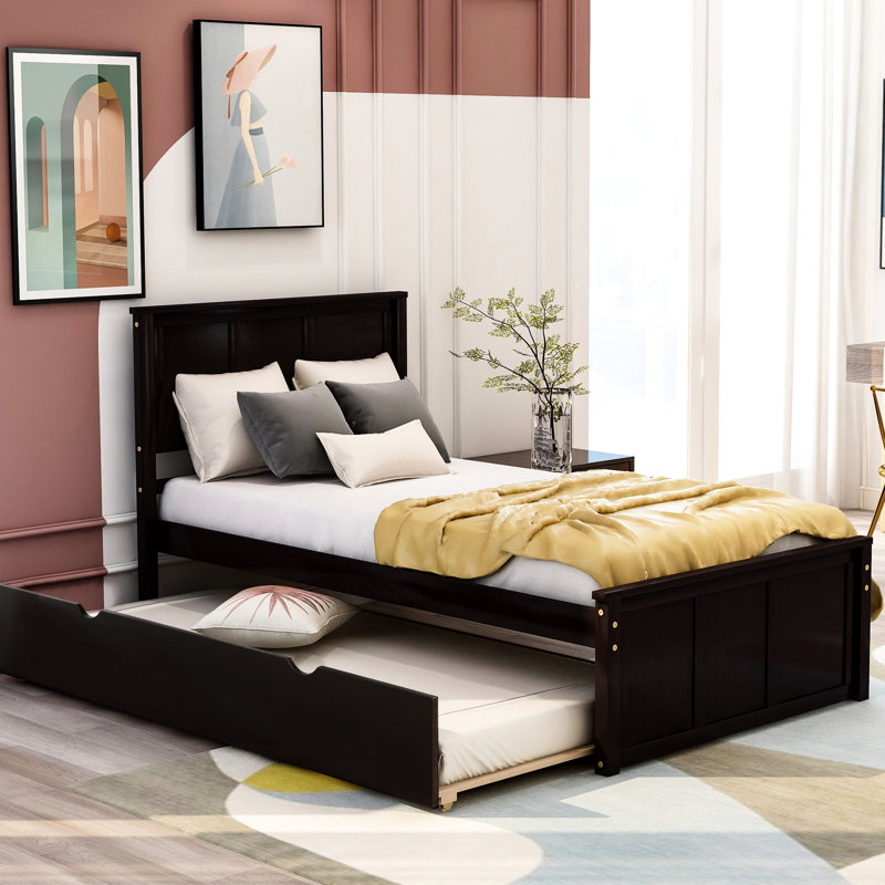 Lit plateforme simple avec lit gigogne élégant pour la décoration de chambre à coucher en position réglable, Espresso