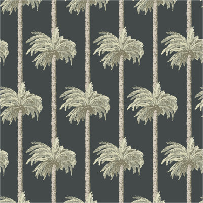 Palmiers Tiki rétro - papier peint noir