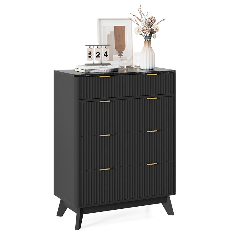 Donati 5-Drawer Dresser, 31.5"W Wood Chest of Drawers, Black
