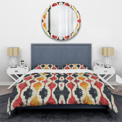 Red Black Geometric Retro V - Geometric Retro Duvet Cover Set