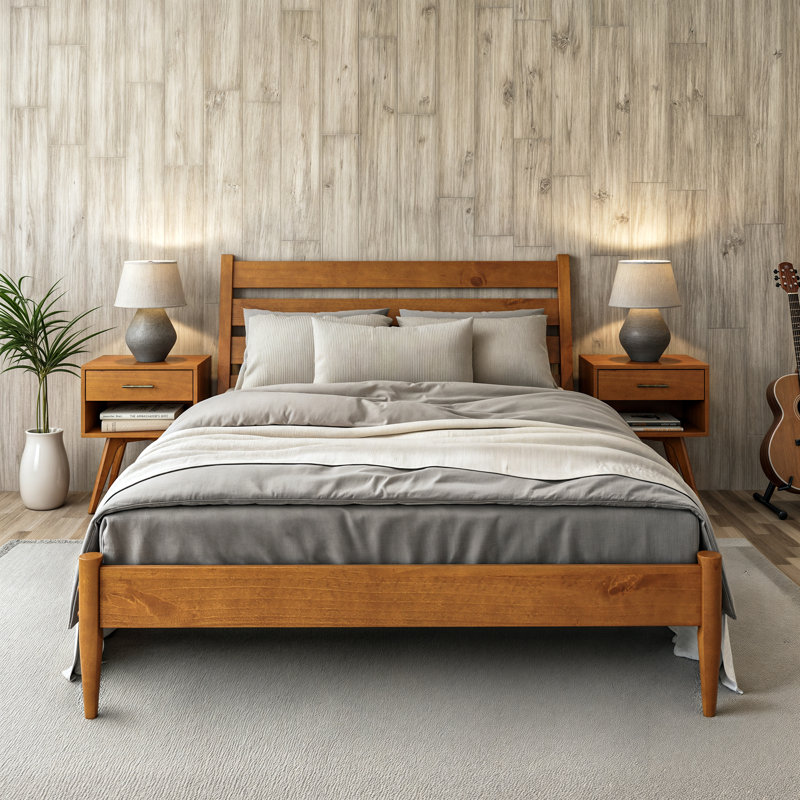 Grand lit en bois massif Ashlie, Castanho
