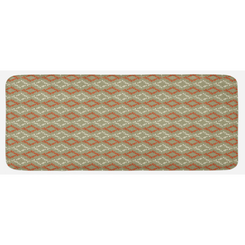 Tapis de cuisine rectangulaire vert à motif floral de vermillon