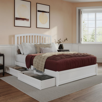 Lamari Solid Wood Storage Platform Bed with Footboard & Under Bed Drawers