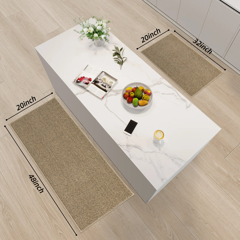 Solid Colour Non-Skid Kitchen Mat, Beige, Runner 50.8cm x 121.9cm