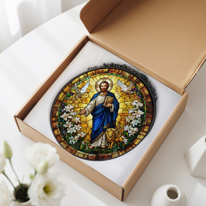Vitrail de fenêtre en verre coloré Icon, H 7,8 po