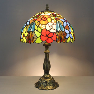 Tiffany - Style Stained Glass Table Lamp With Floral Patterns