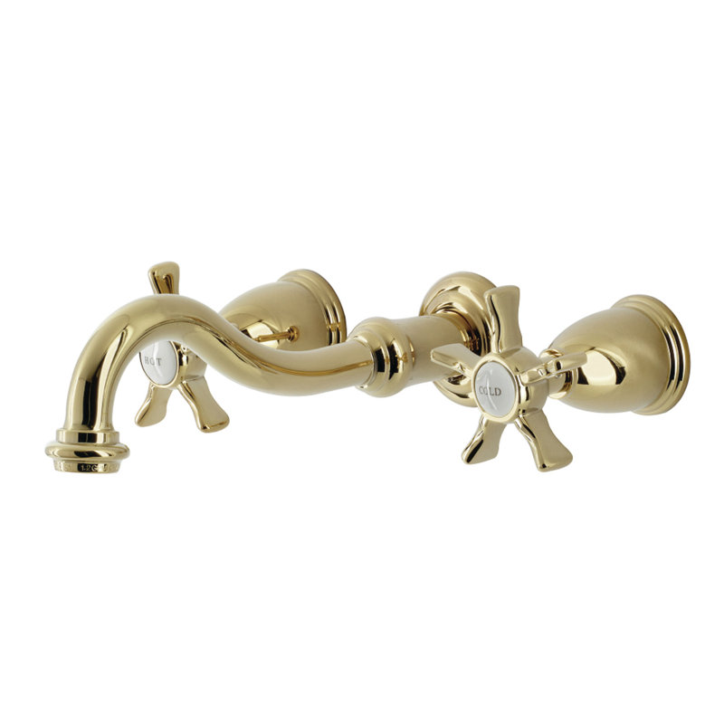 Kingston Brass Hamilton Two-Handle 3-Hole Wall Mount Bathroom Faucet, Polished Brass