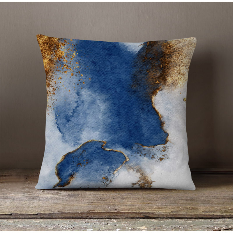 Throw Pillow With Insert, 18"H x 18"W, Blue/White Abstract 5