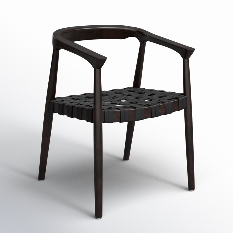 Contemporary Teak Wood Woven Round Chair, Dark Brown
