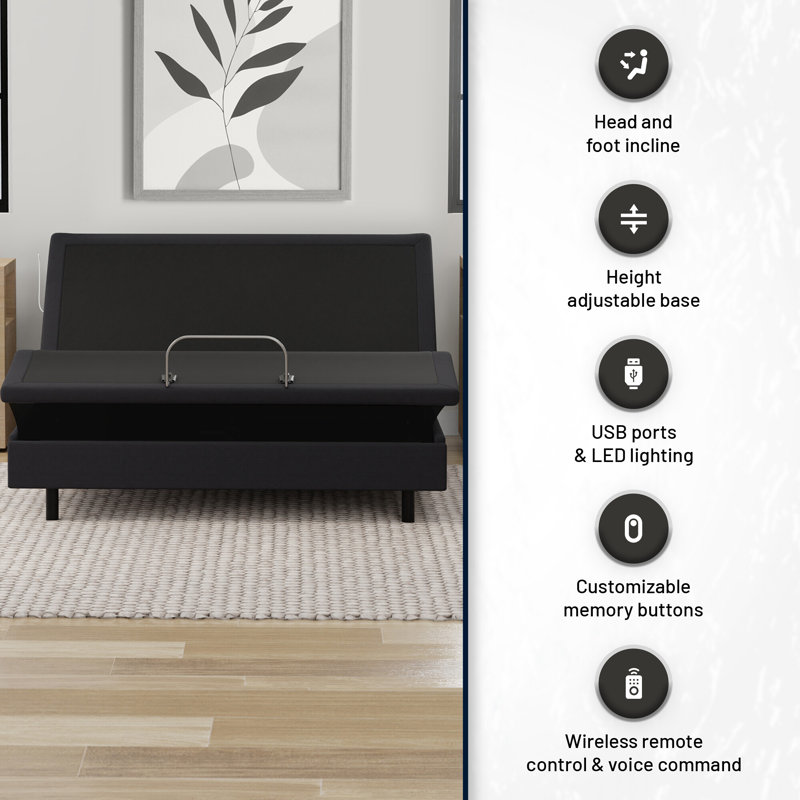 Base de lit réglable Reculver Lift, commande vocale, massage de la tête et des pieds, ports USB, Simple TG