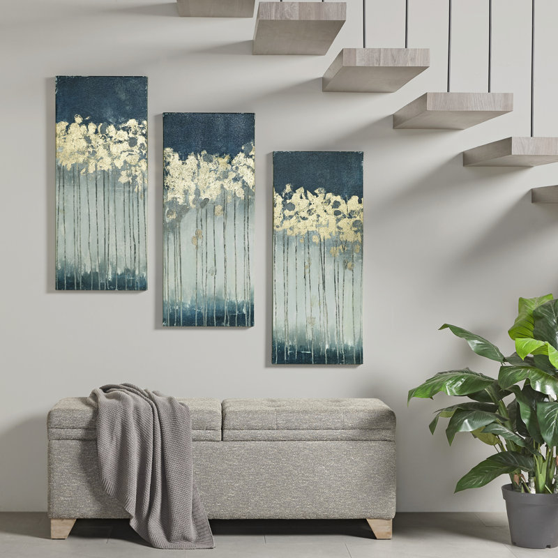 Ensemble d'art mural sur toile 3 pièces Dewy Forest, Bleu sarcelle