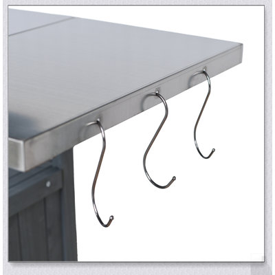 54.33 Inch Farmhouse Rolling Outdoor Kitchen Cart with Stainless Steel Top, Multi-Functional Storage, and Lockable Wheels for Patio and Backyard BBQ