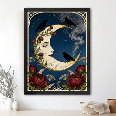 Reproduction d'art encadrée noire rétro fleur lune