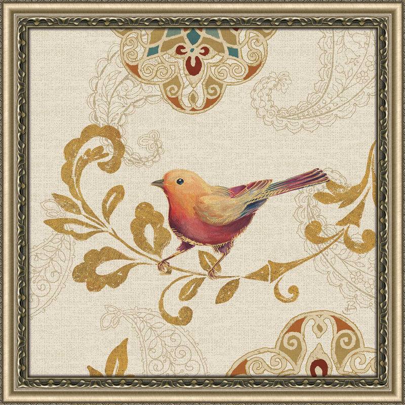 Oiseau arc-en-ciel orange - imprimé, H 21,5 po x l 21,5 po x P 0,75 po, Cadre antique champagne