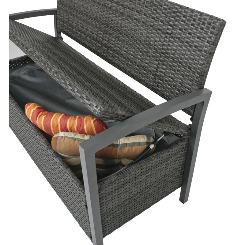 Rattan Storage Bench, Dunkelgrau