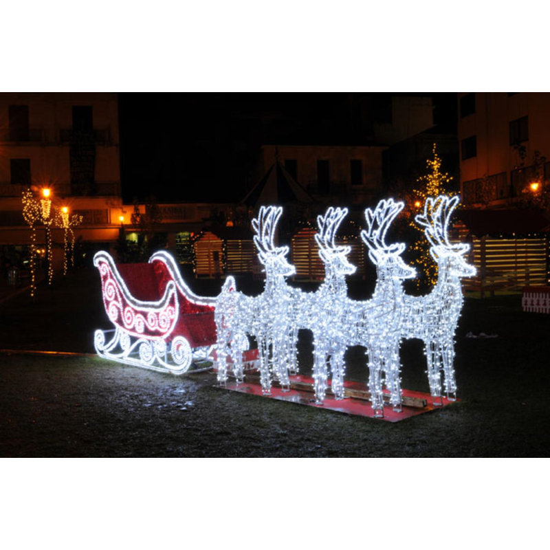 Décoration de Noël 13 'pré-éclairée pour Noël avec renne et traîneau 13'