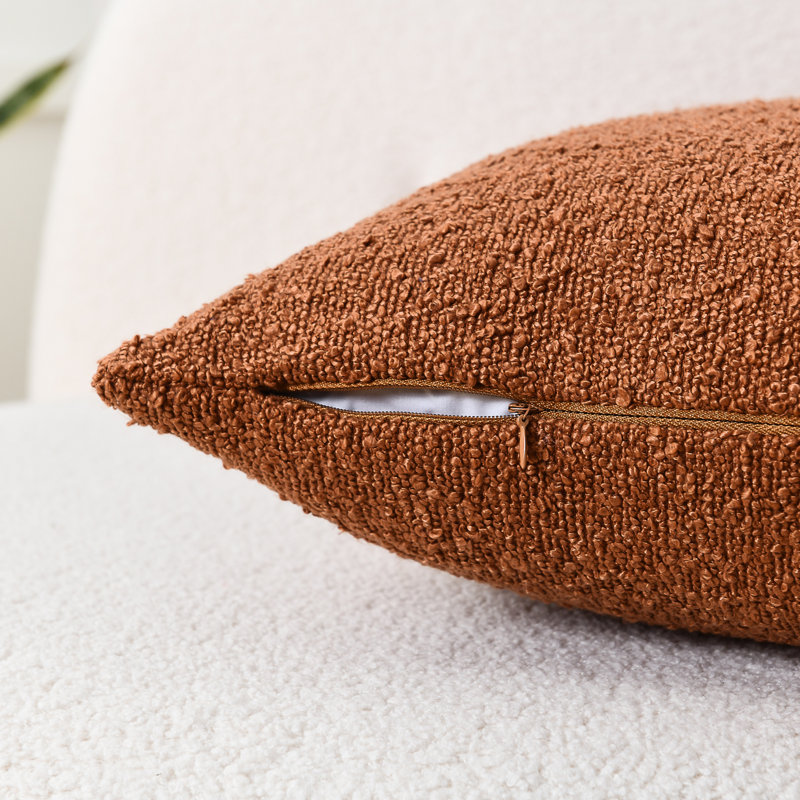 Textured Pillow Covers Textured Boucle Pillow Covers, Burnt Orange, Square 20"