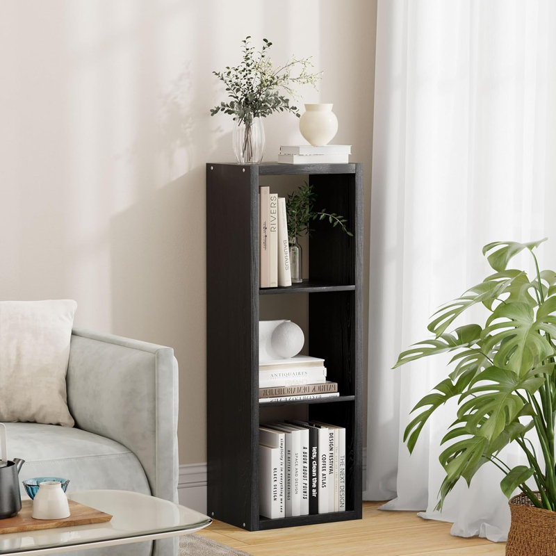 Bibliothèque de rangement à 3 cubes à une rangée, tablette décorative à dos ouvert avec cadre épaissi, organisateur en bois robuste avec surface lisse facile à nettoyer pour le salon, la chambre à coucher et le bureau personnel, facile à assembler. (3 carrés, noir)