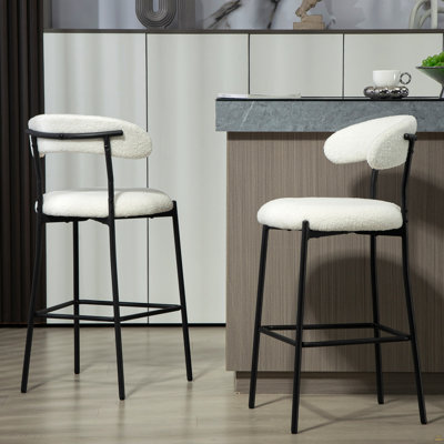 26'' Counter Height Bar Stools Teddy Fabric Cover Kitchen Island Counter Bar Stool With Black Powder Coating Base And Footrest(Snow)
