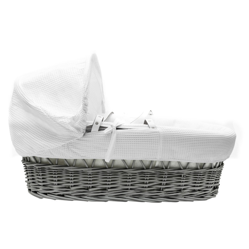 Moses Basket with Bedding with Mattress, White, Grey