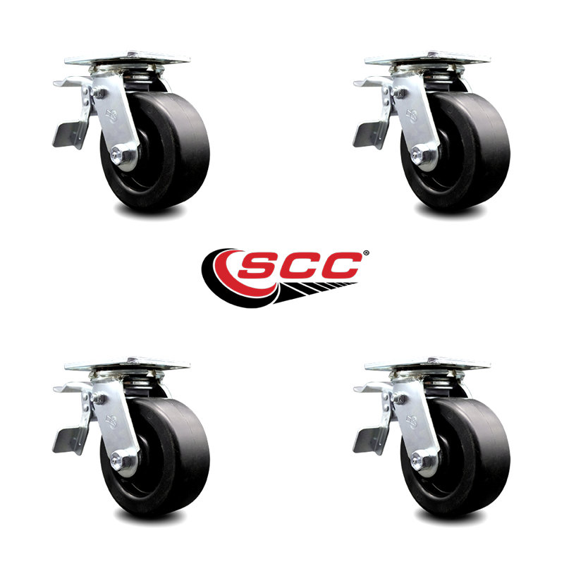 5 Inch Polyolefin Caster Set with Roller Bearings and Total Lock Brakes SCC