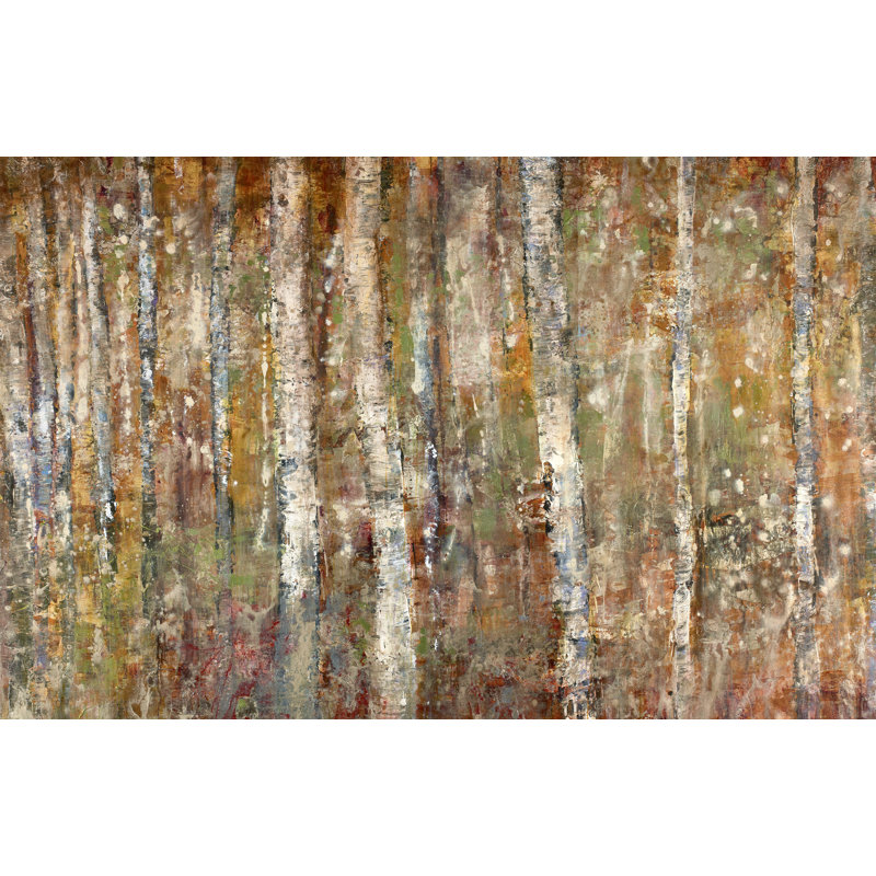Forêt de bouleaux - peinture sur toile tendue, H 30 po x l 47 po, Gel coupé au couteau