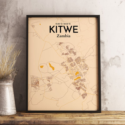 Kitwe City Map 1 Piece Wall Art