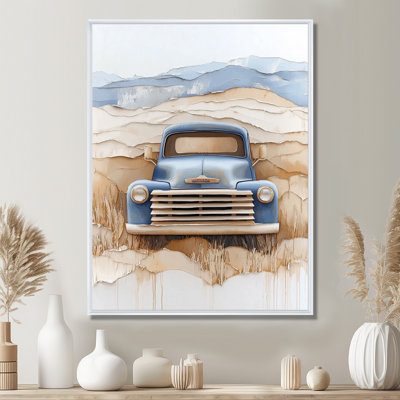 Vintage Blue Farm Truck I - Americana Framed Canvas Wall Decor